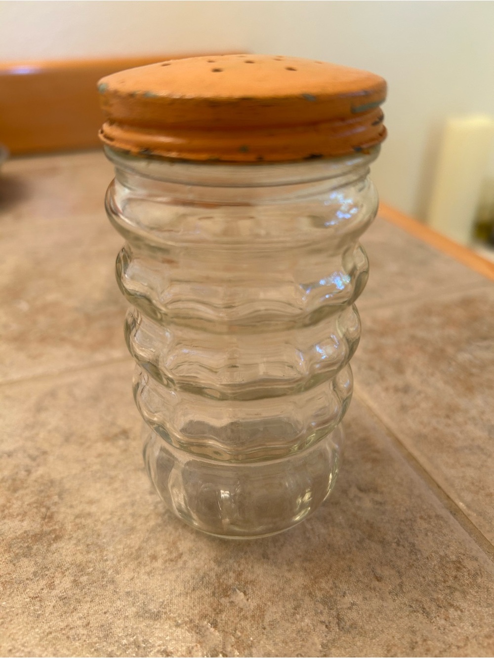Anchor Hocking Beehive salt pepper shaker ribbed clear glass painted metal lid